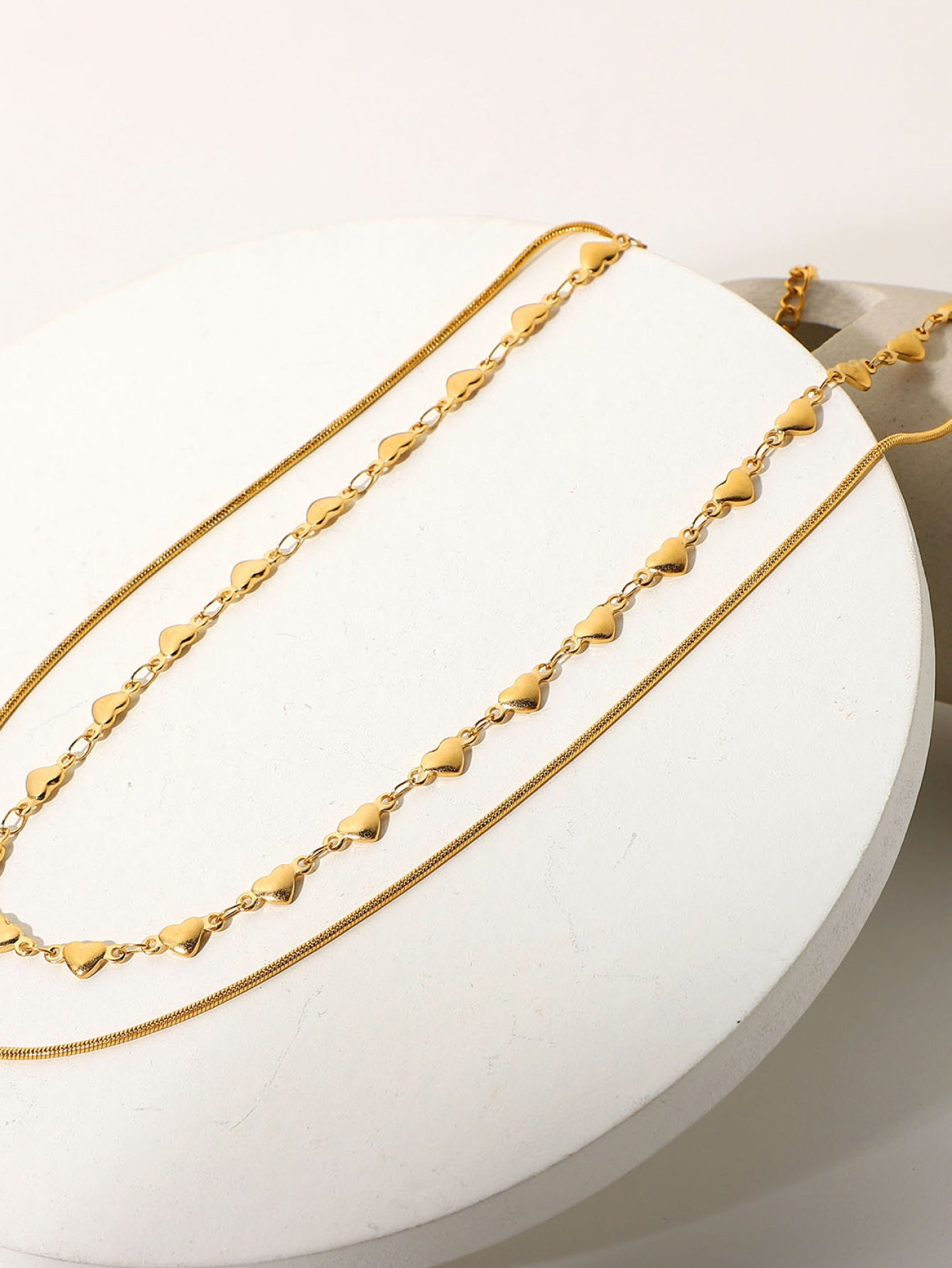 Double-Layered Heart and Snake Chain Necklace - TEXVIN