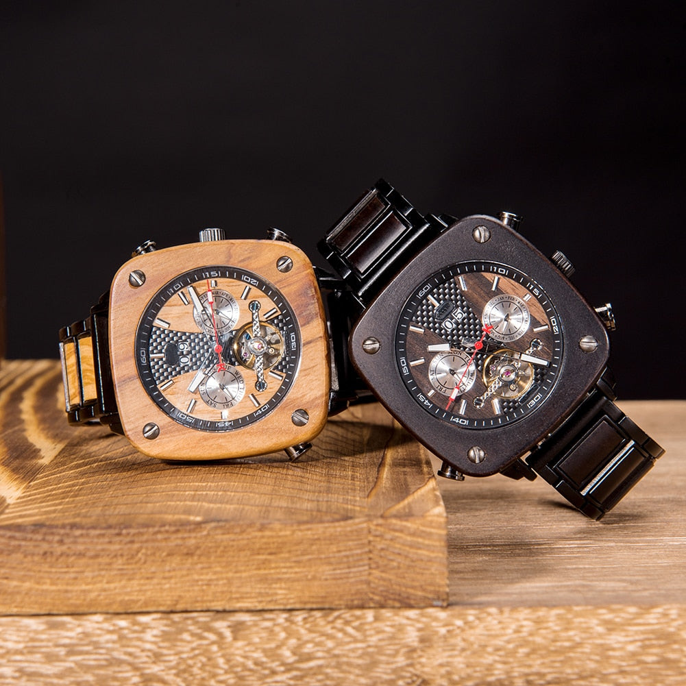 Watch Men Wooden Stainless Steel Business Sport