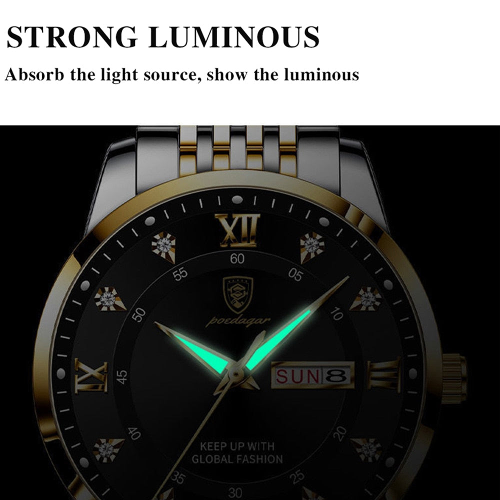 Men watch stainless steel top quailty luxury push button