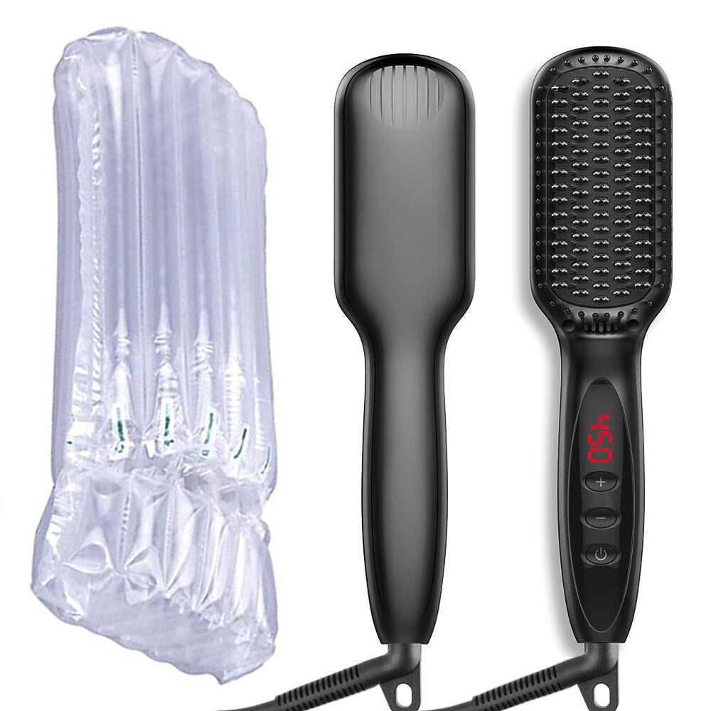 Hair Straightener Hot Comb 230℃ Anti-Scalding Hair Brush Ceramic Heating Lcd Display Dual Voltage Silent Beard Straightener Iron
