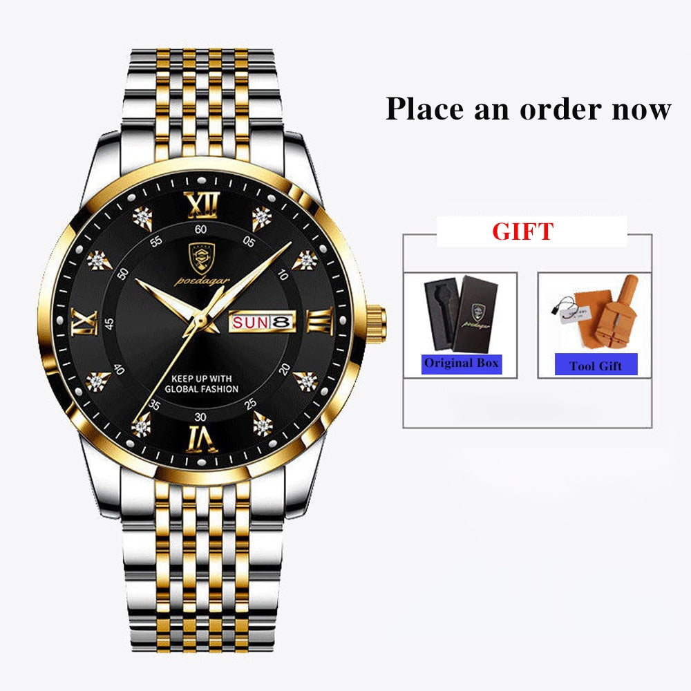 Men watch stainless steel top quailty luxury push button