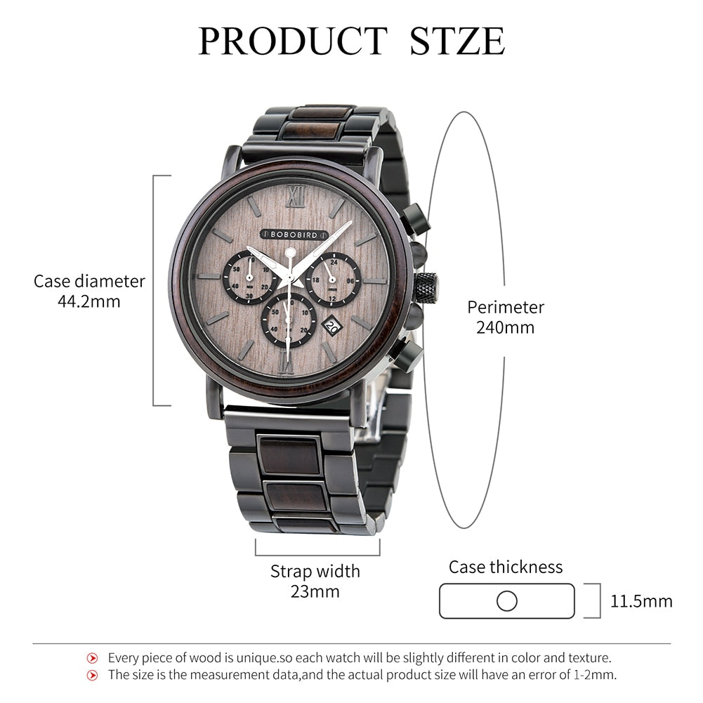 Luxury Stainless Steel Wood Watch Men