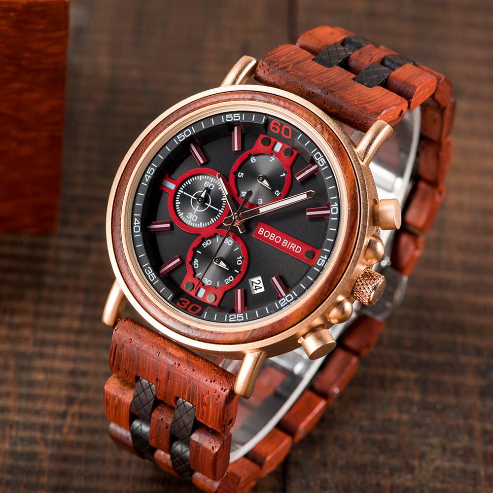 Wood Watch Men Chronograph Military