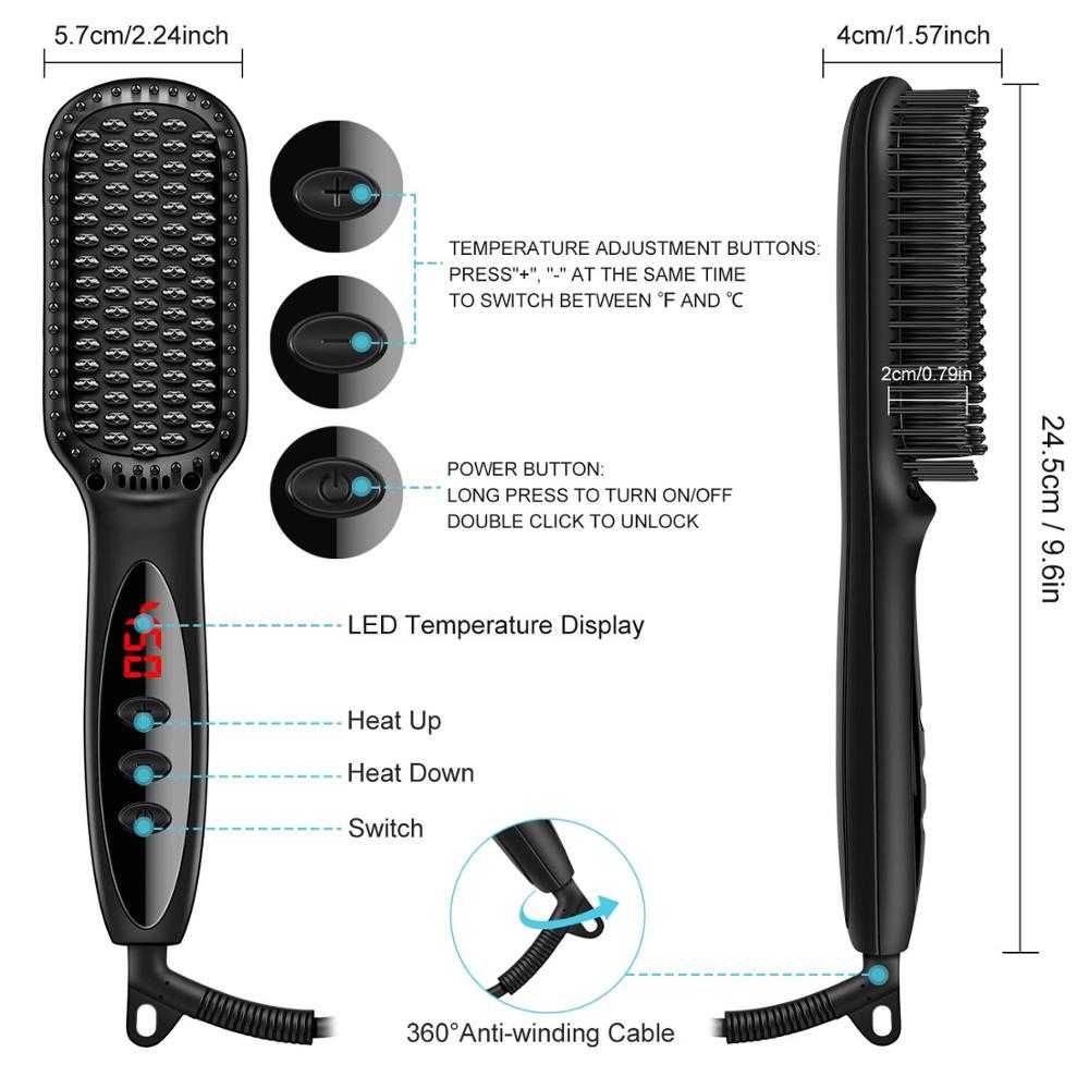 Hair Straightener Hot Comb 230℃ Anti-Scalding Hair Brush Ceramic Heating Lcd Display Dual Voltage Silent Beard Straightener Iron