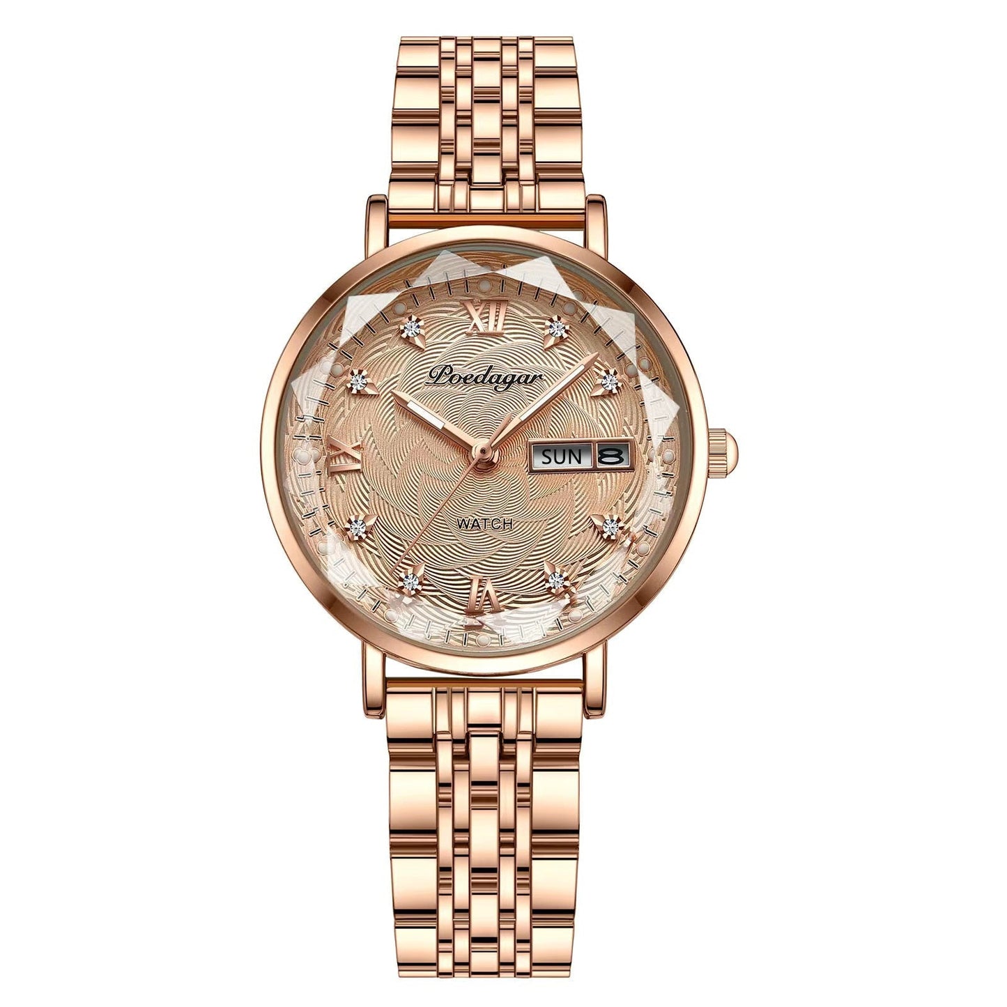 Swiss Brand Poedgagar Women Watch Stainless Steel Mesh Rose Gold
