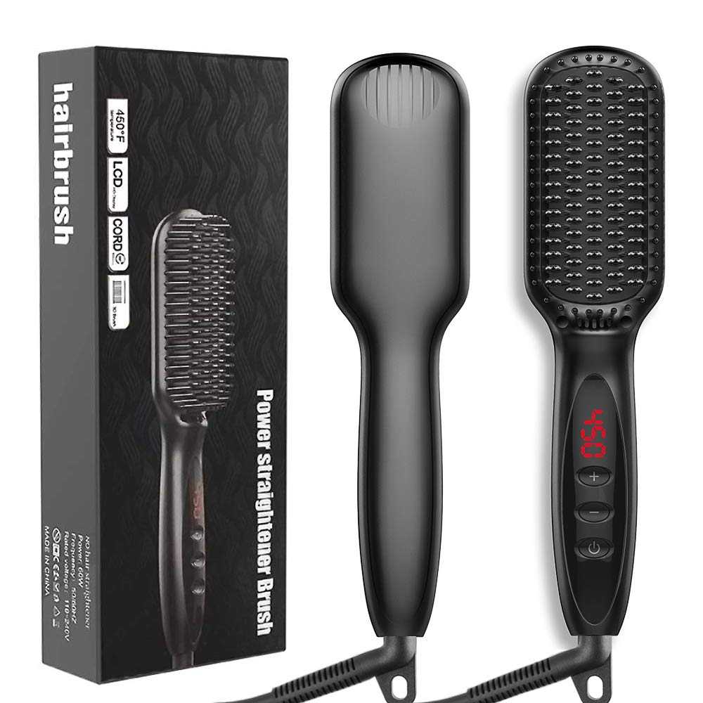 Hair Straightener Hot Comb 230℃ Anti-Scalding Hair Brush Ceramic Heating Lcd Display Dual Voltage Silent Beard Straightener Iron