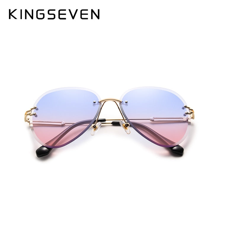 Women Rimless Pilot Sunglasses Blue Gradient Lens UV400 Protection