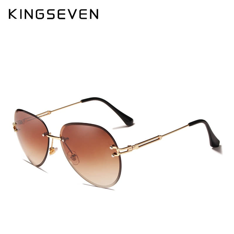 Women Rimless Pilot Sunglasses Blue Gradient Lens UV400 Protection