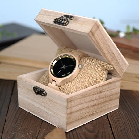 Wood Women Watch Wooden Band Exquisite Quartz