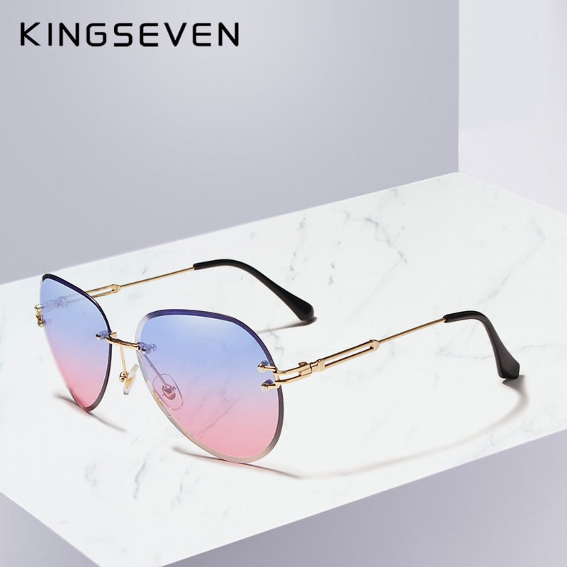 Women Rimless Pilot Sunglasses Blue Gradient Lens UV400 Protection