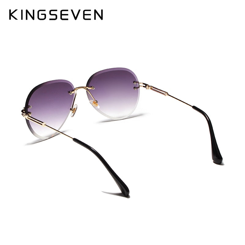Women Rimless Pilot Sunglasses Blue Gradient Lens UV400 Protection