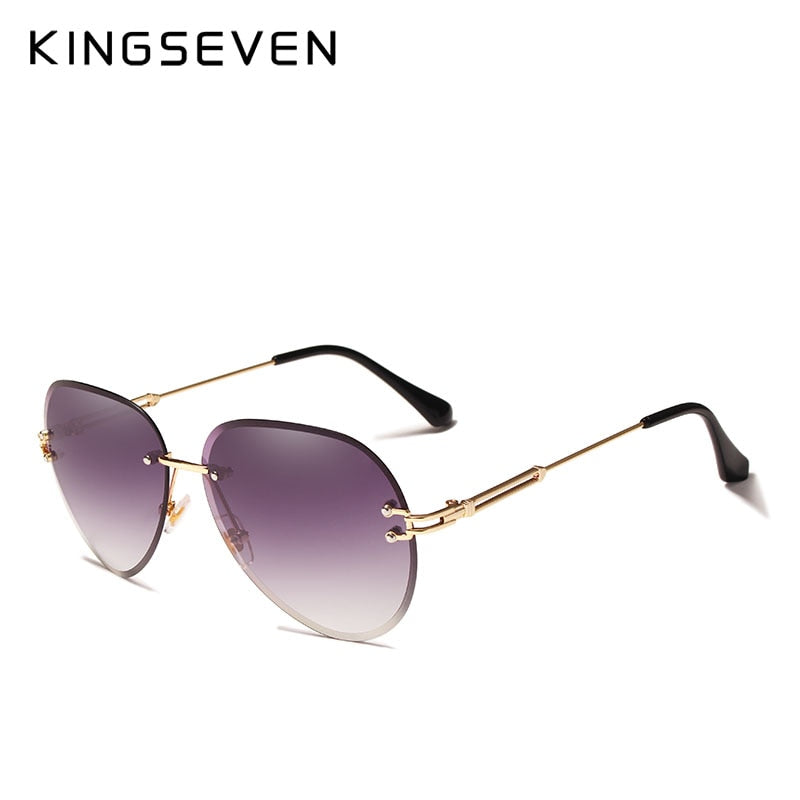 Women Rimless Pilot Sunglasses Blue Gradient Lens UV400 Protection