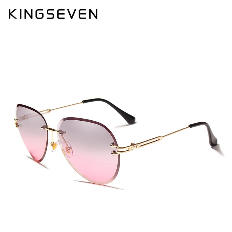 Women Rimless Pilot Sunglasses Blue Gradient Lens UV400 Protection