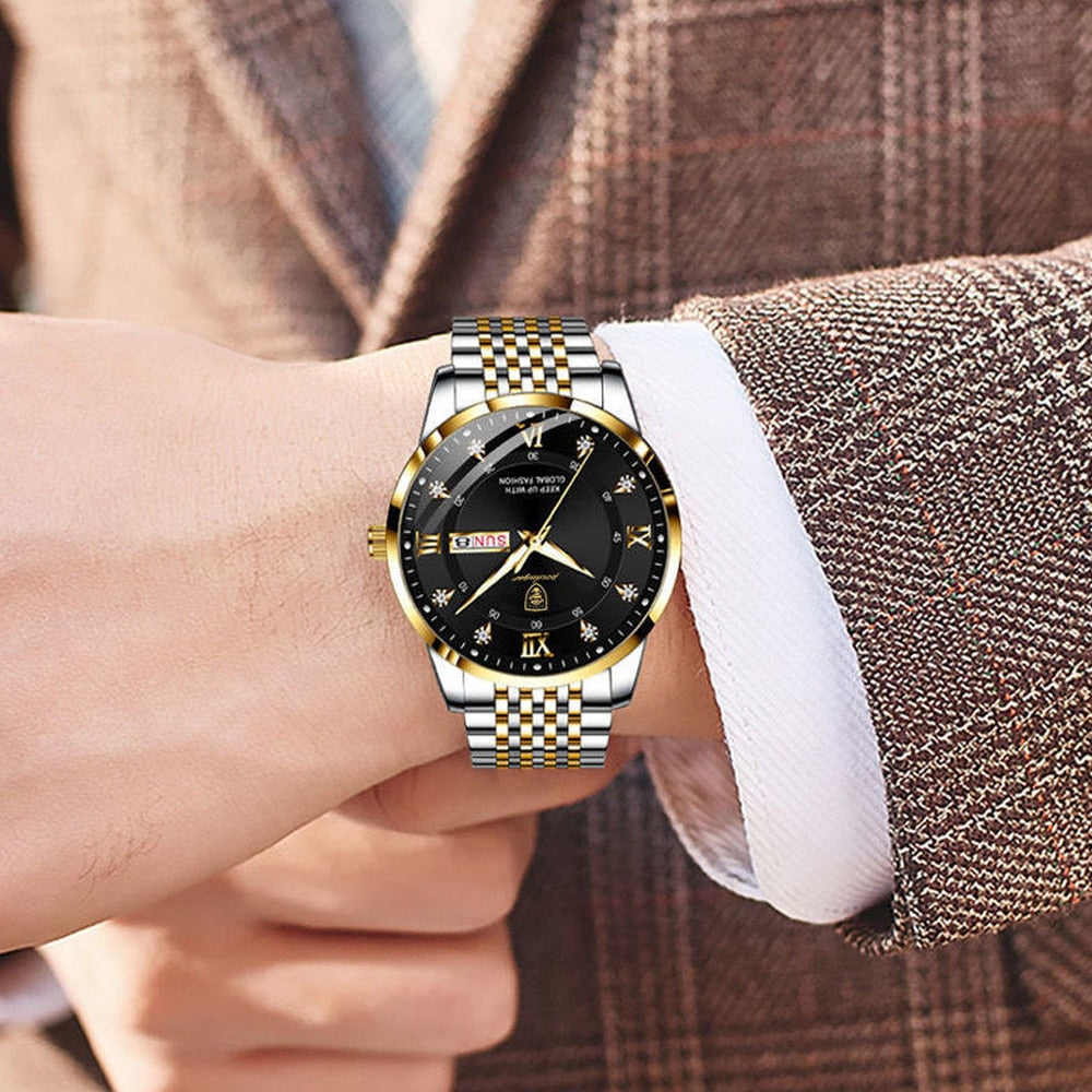 Men watch stainless steel top quailty luxury push button