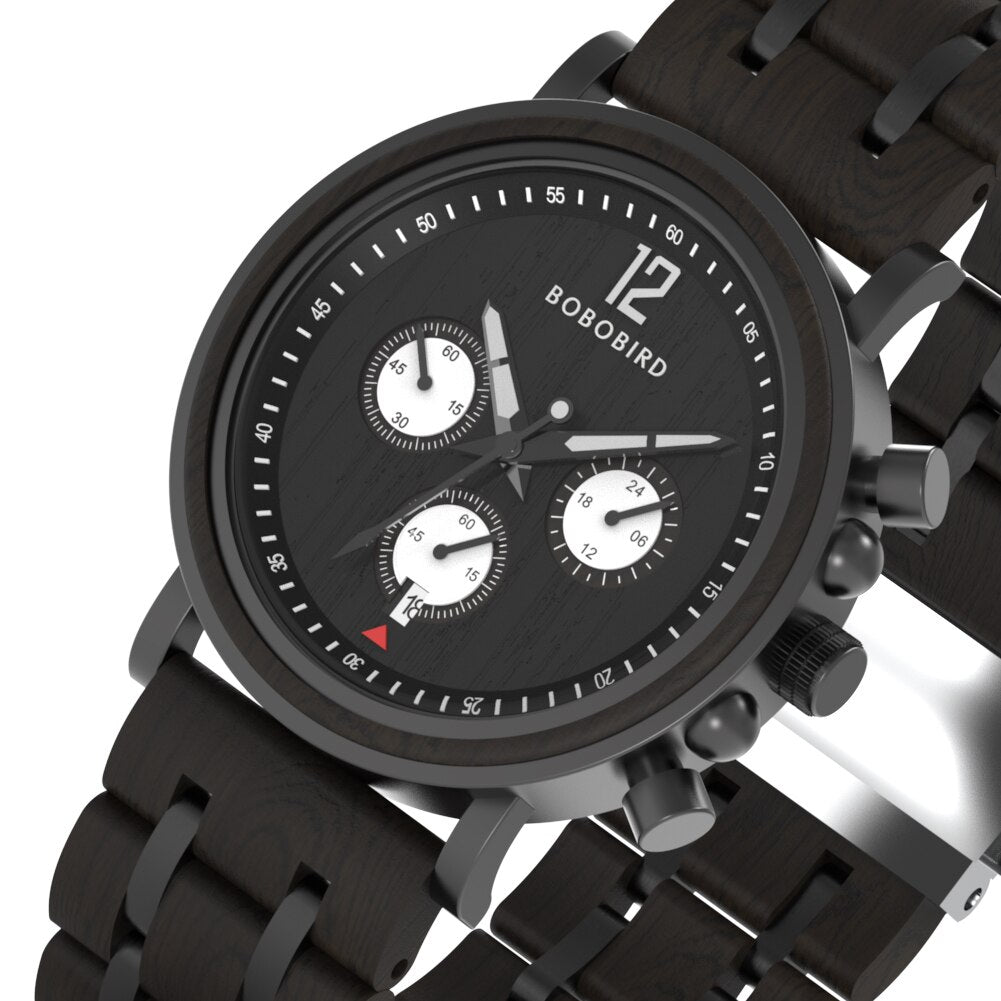 Wood Watch Men Chronograph Military