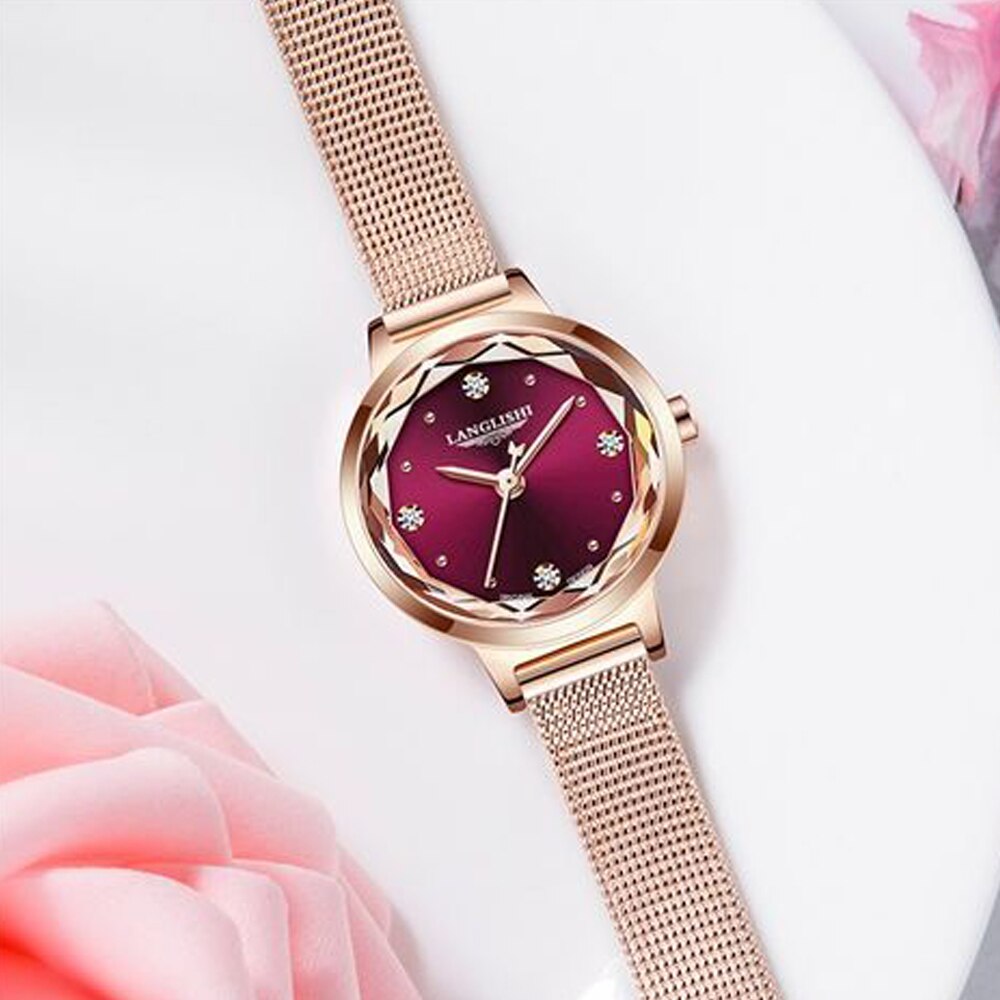 Japan Quartz Movement High Quality LANGLISHI Women Stainless Steel Mesh