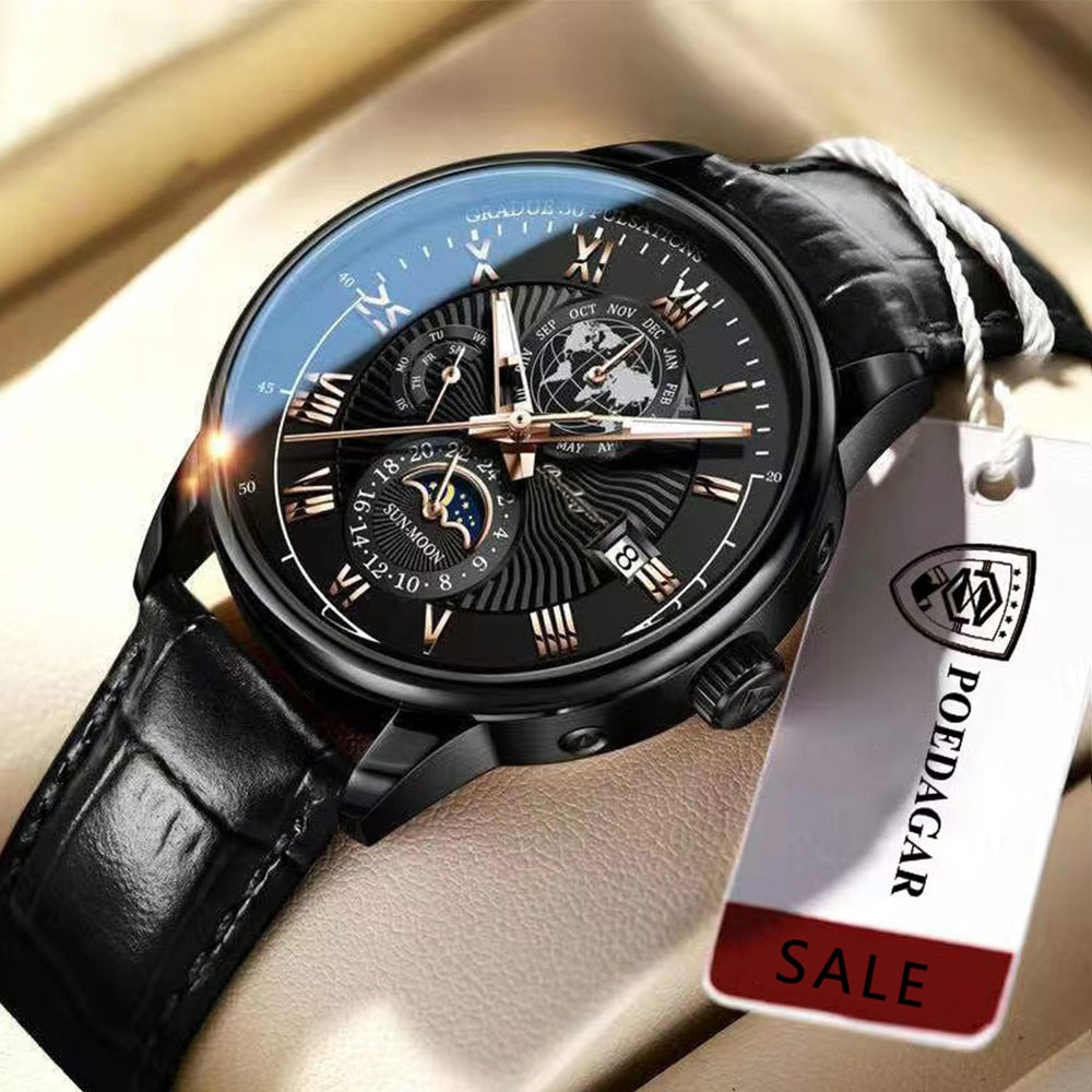 Men Watch 2022 New Fashion Leather Waterproof Luminous