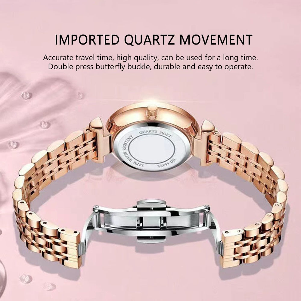 Watch for Women Luxury Jewelry Design Rose Gold Steel