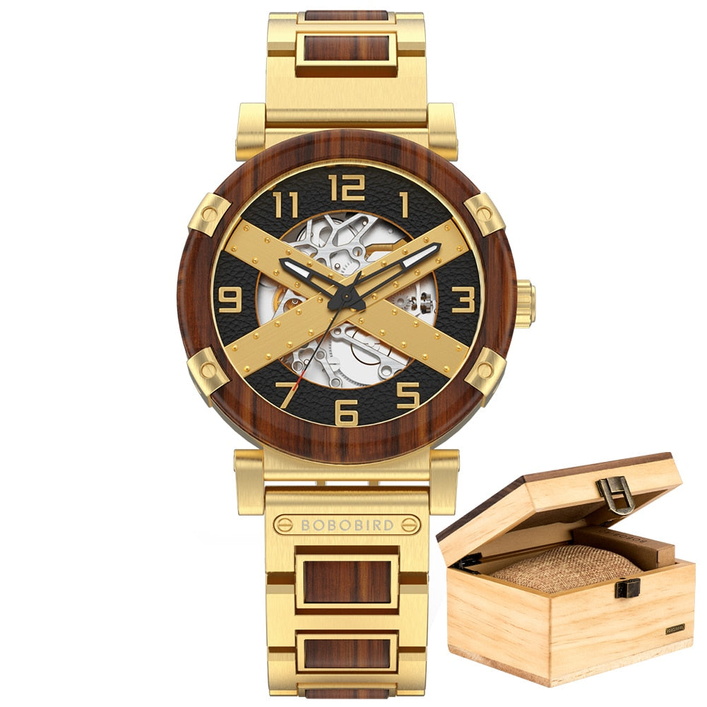 Men Watch Wooden Luxury Skeleton Automatic