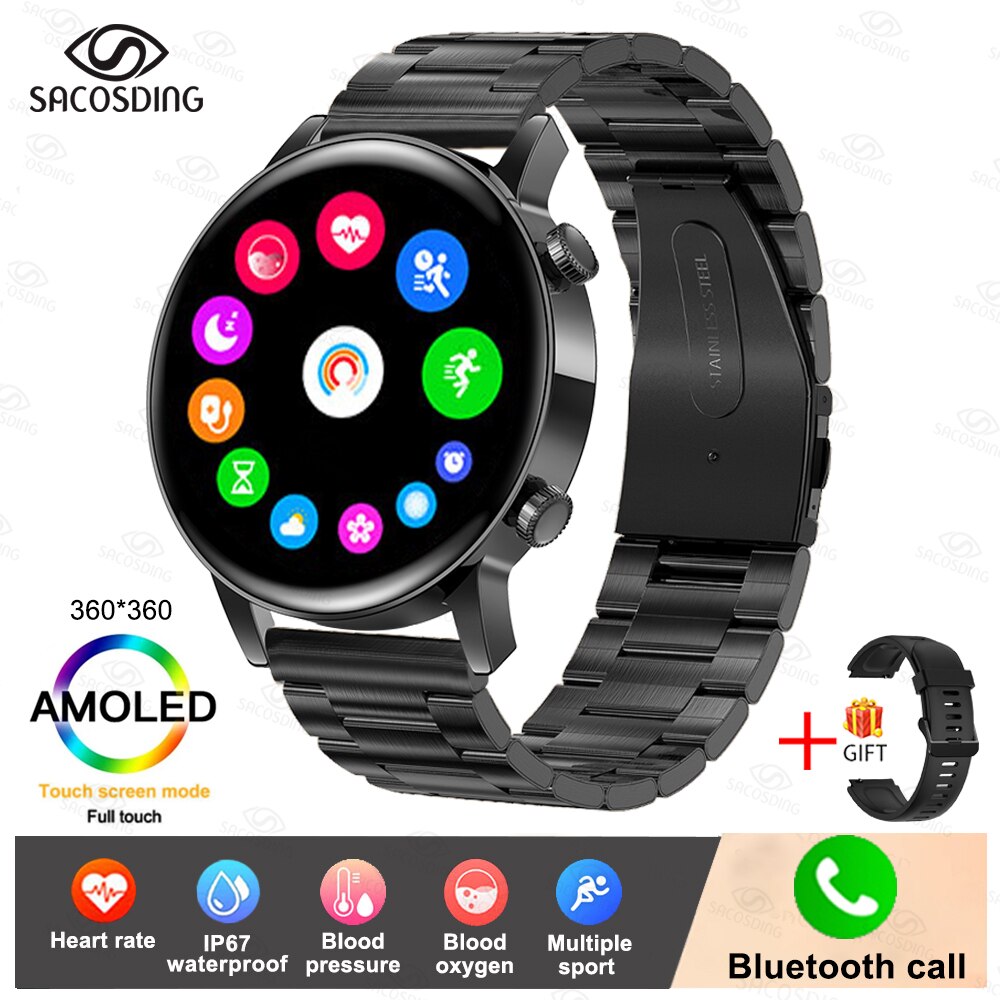 2022 New Smart Watch Women AMOLED Screen Smartwatch Bluetooth Call