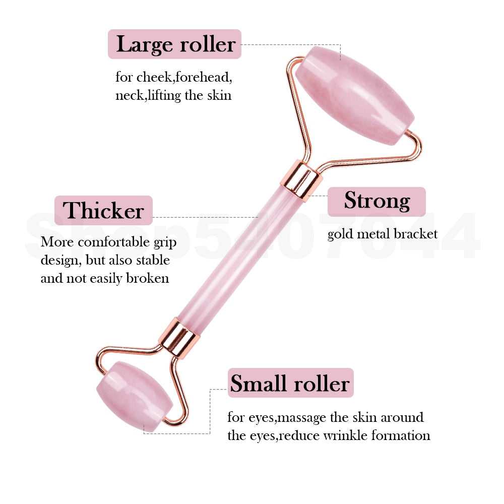Jade Roller Massager for Face Rose Quartz Natural Real Stone Guasha Scraper Beauty Health Skin Scraping Facial Lifting Tool
