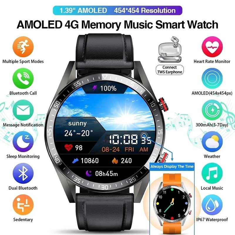 454*454 HD screen smart watch always display the time bluetooth