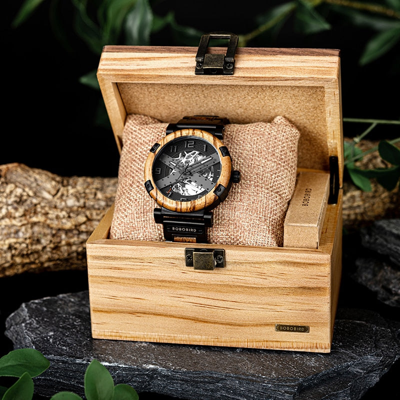 Men Watch Wooden Luxury Skeleton Automatic