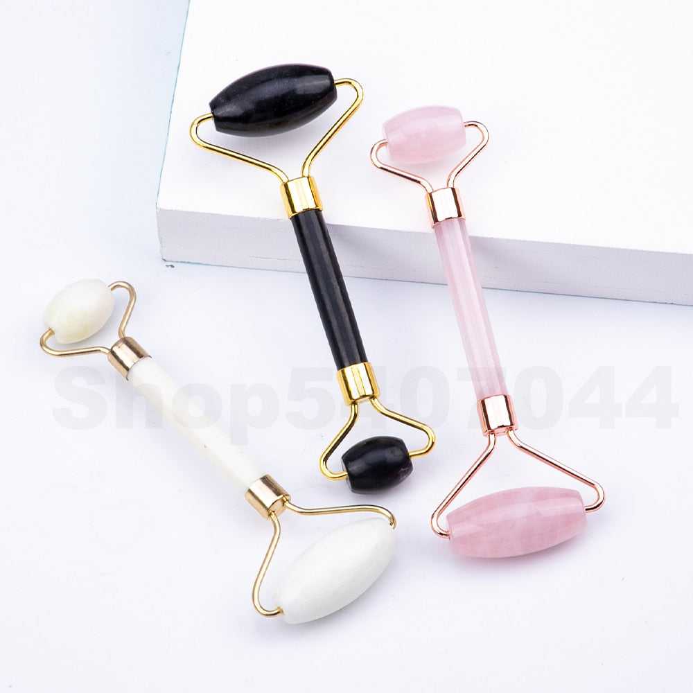 Jade Roller Massager for Face Rose Quartz Natural Real Stone Guasha Scraper Beauty Health Skin Scraping Facial Lifting Tool