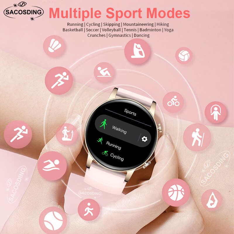 2022 New Smart Watch Women AMOLED Screen Smartwatch Bluetooth Call