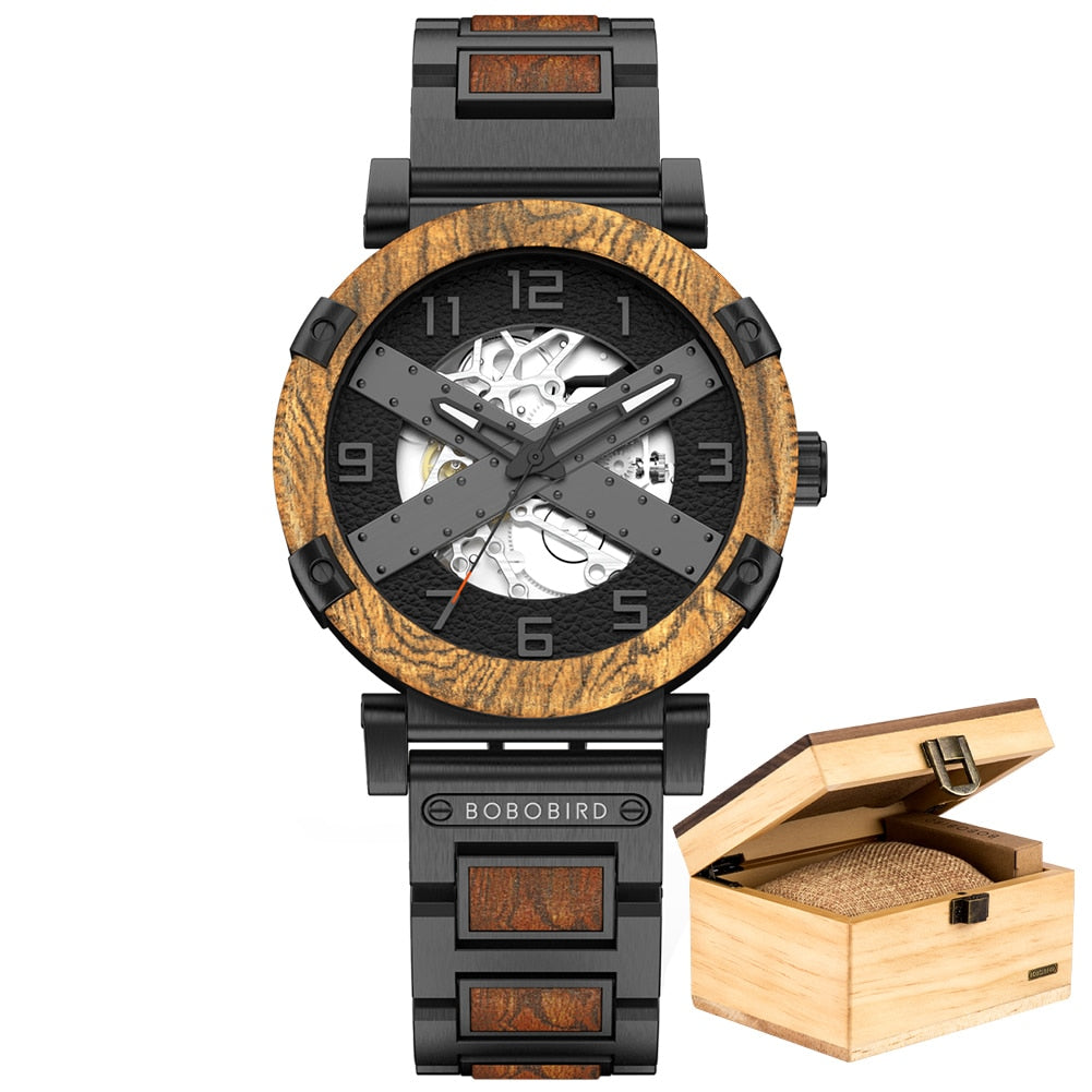 Men Watch Wooden Luxury Skeleton Automatic