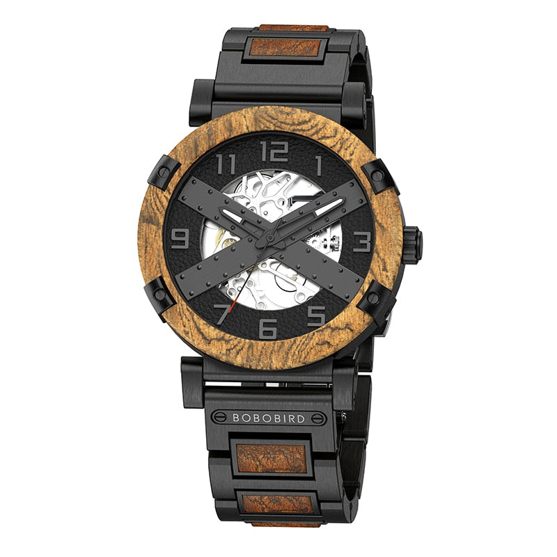 Men Watch Wooden Luxury Skeleton Automatic