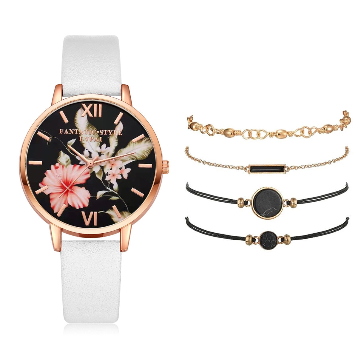 Watch Set Women 5pcs Woman Quartz Wristwatch Leather
