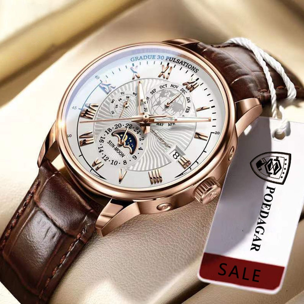 Men Watch 2022 New Fashion Leather Waterproof Luminous