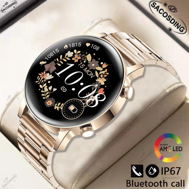 2022 New Smart Watch Women AMOLED Screen Smartwatch Bluetooth Call