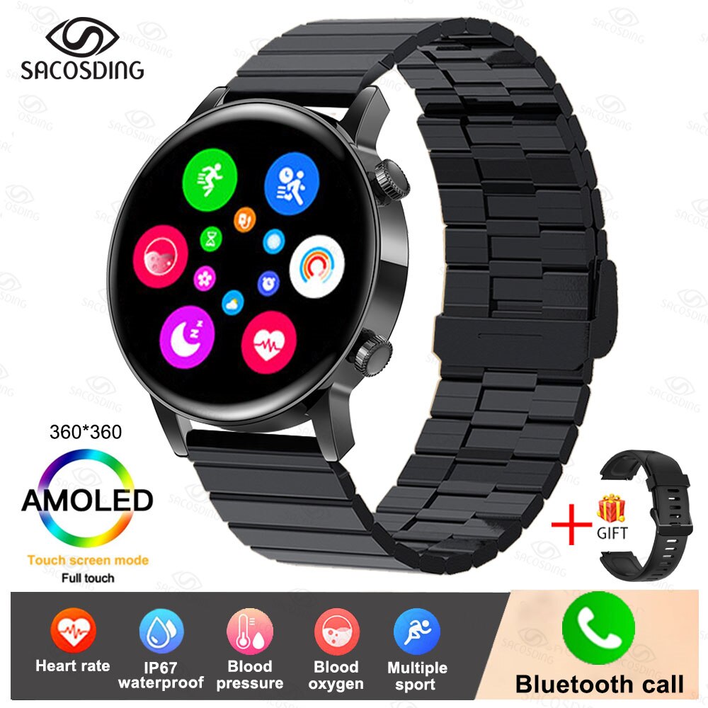 2022 New Smart Watch Women AMOLED Screen Smartwatch Bluetooth Call