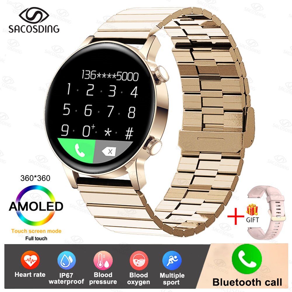 2022 New Smart Watch Women AMOLED Screen Smartwatch Bluetooth Call
