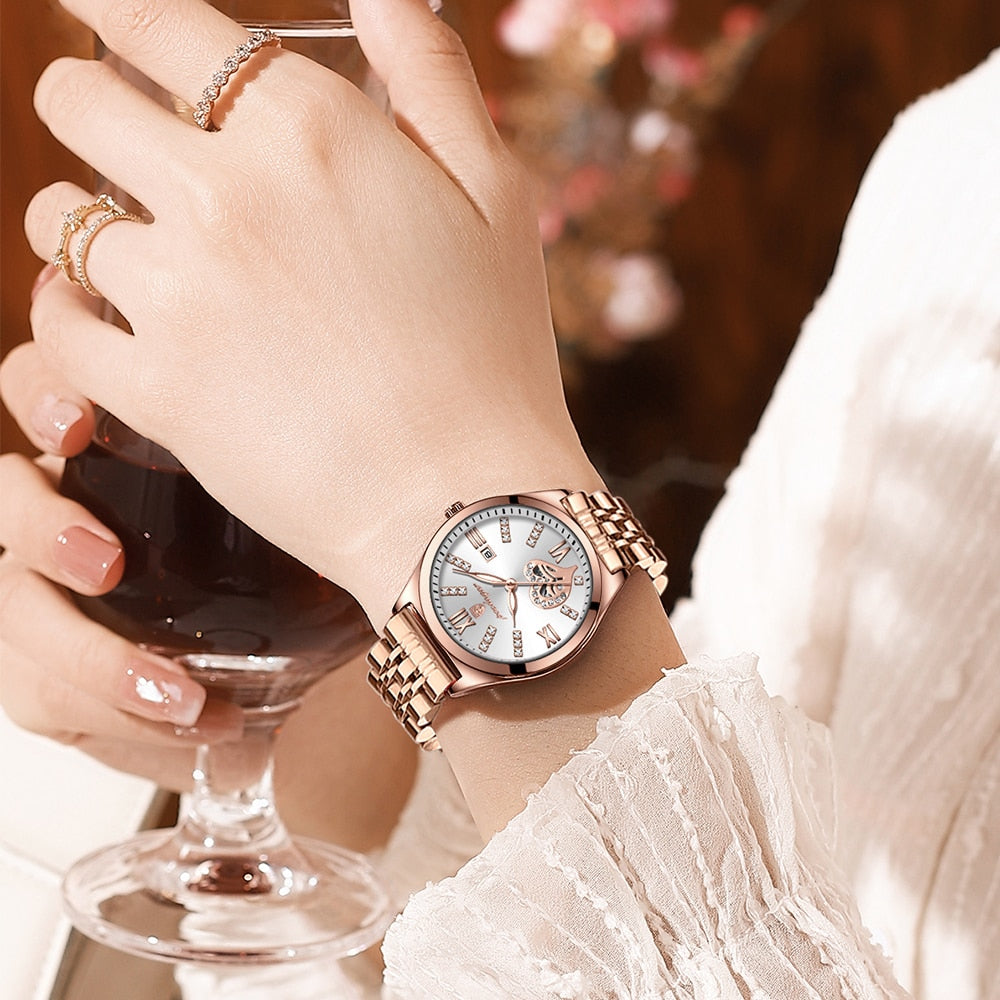 Women watches fashion rose gold stainless stain steel ladies watch