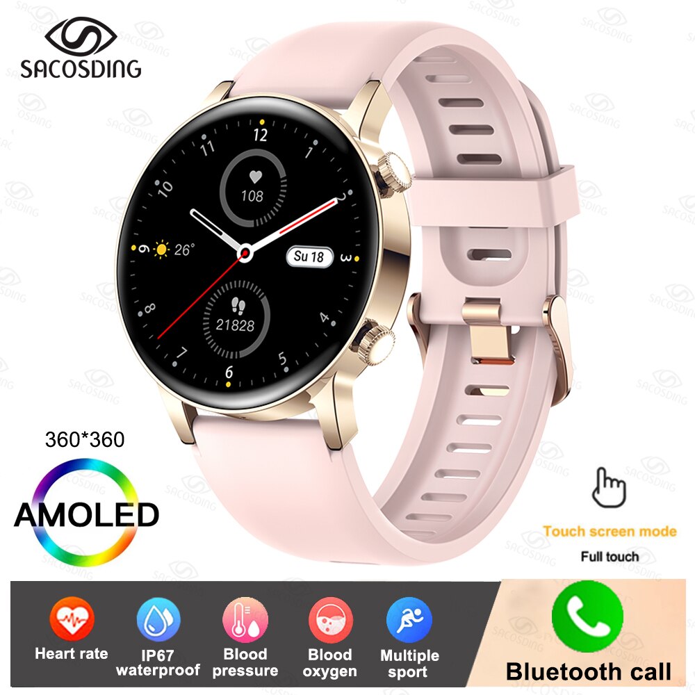 2022 New Smart Watch Women AMOLED Screen Smartwatch Bluetooth Call