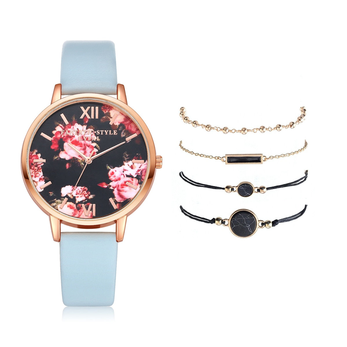 Watch Set Women 5pcs Woman Quartz Wristwatch Leather