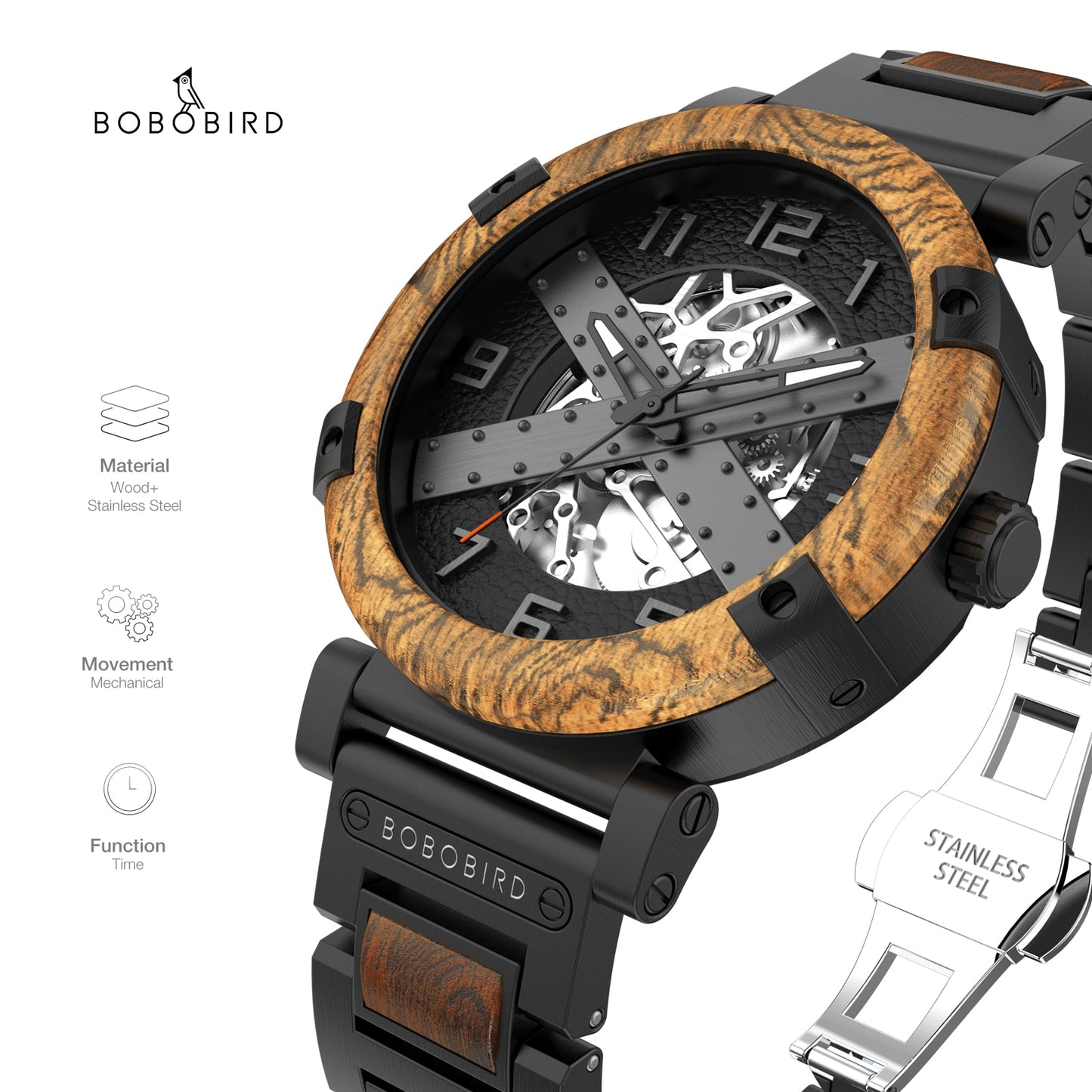 Men Watch Wooden Luxury Skeleton Automatic