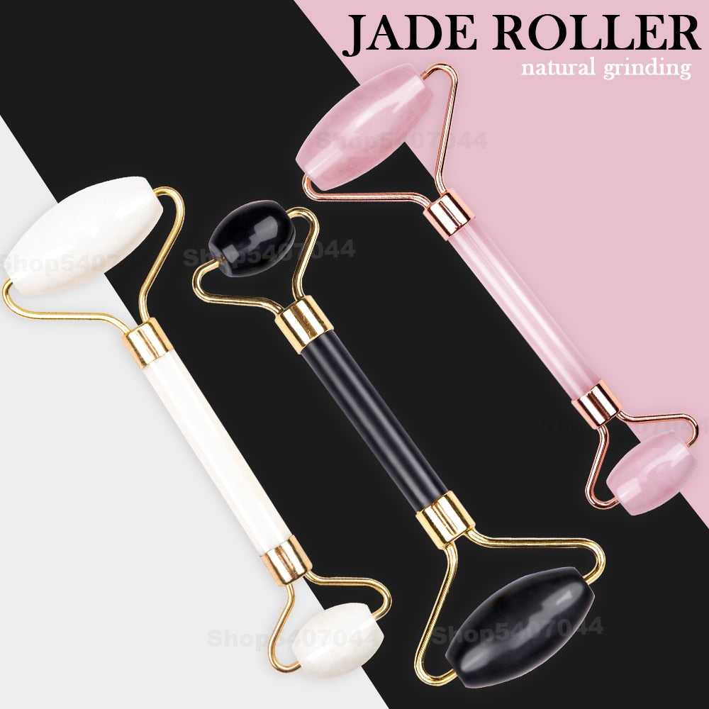 Jade Roller Massager for Face Rose Quartz Natural Real Stone Guasha Scraper Beauty Health Skin Scraping Facial Lifting Tool