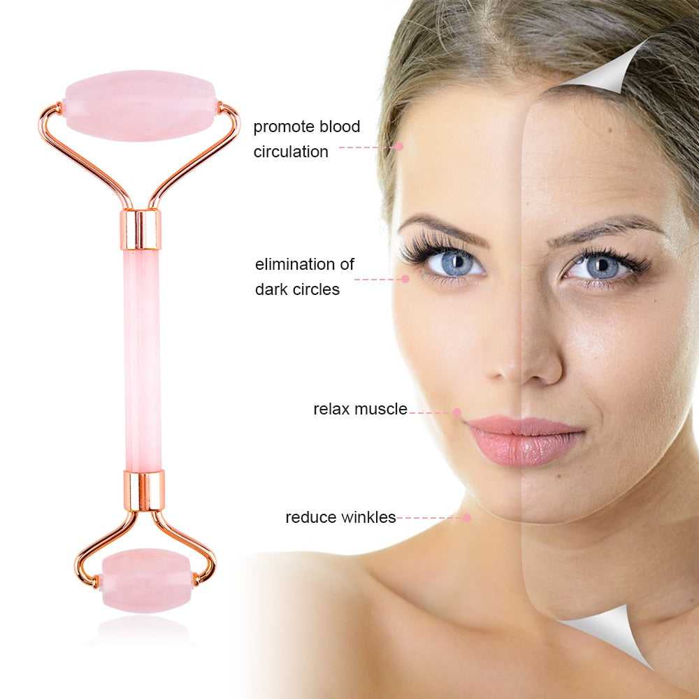 Jade Roller Massager for Face Rose Quartz Natural Real Stone Guasha Scraper Beauty Health Skin Scraping Facial Lifting Tool