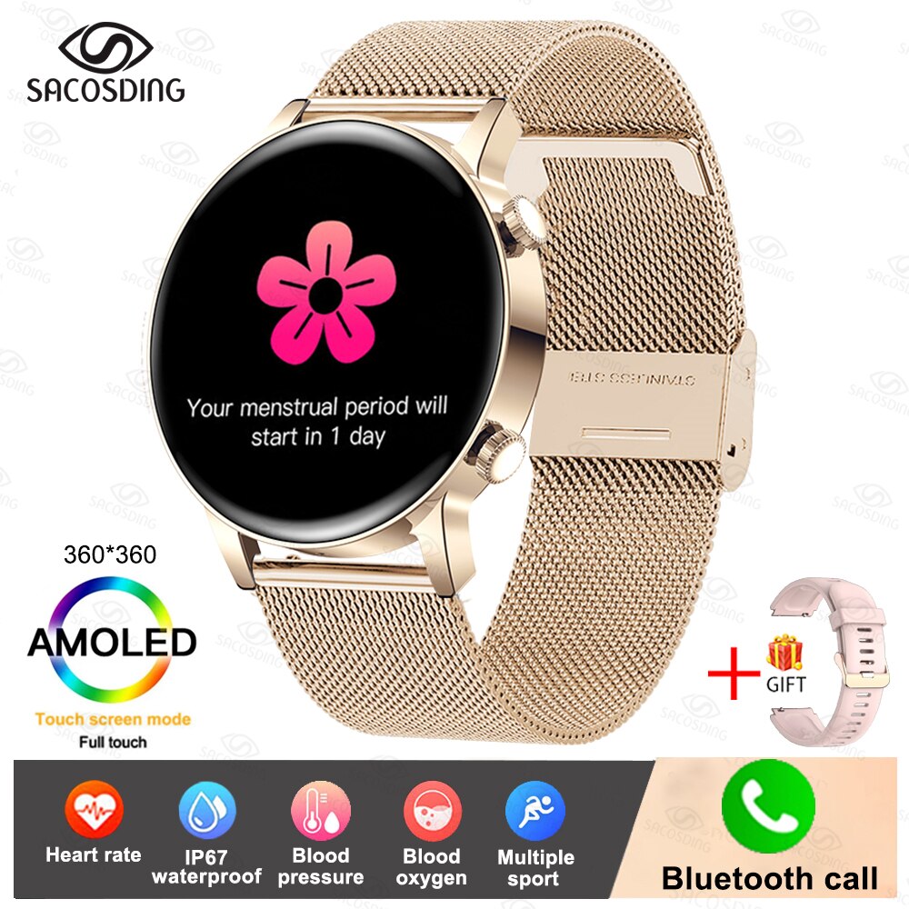 2022 New Smart Watch Women AMOLED Screen Smartwatch Bluetooth Call
