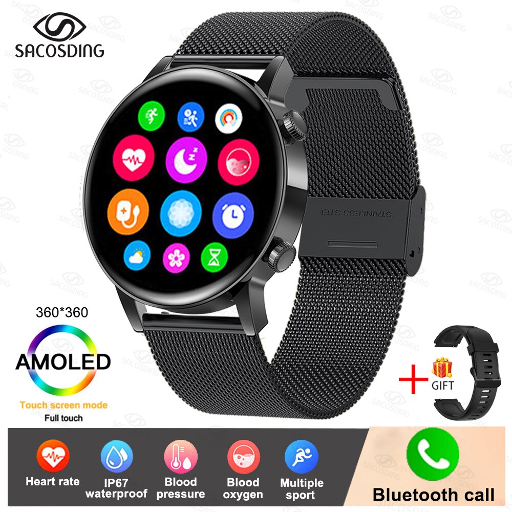 2022 New Smart Watch Women AMOLED Screen Smartwatch Bluetooth Call