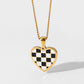 Checkerboard Heart Pendant Chain Necklace - TEXVIN