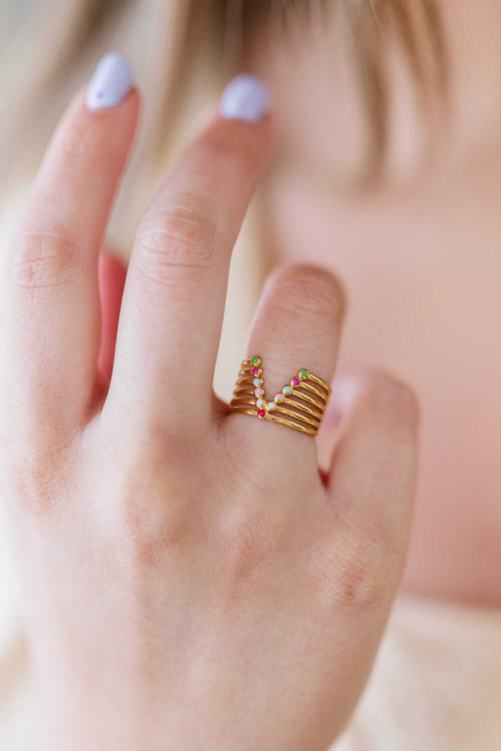 Candy Skies Decorative Enamel V-Shaped Open Ring - TEXVIN
