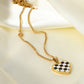 Checkerboard Heart Pendant Chain Necklace - TEXVIN
