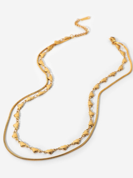 Double-Layered Heart and Snake Chain Necklace - TEXVIN