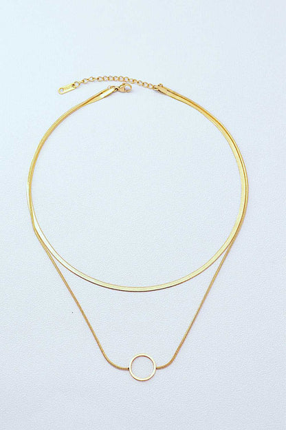 Around the Clock Circle Pendant Double Layered Necklace - TEXVIN