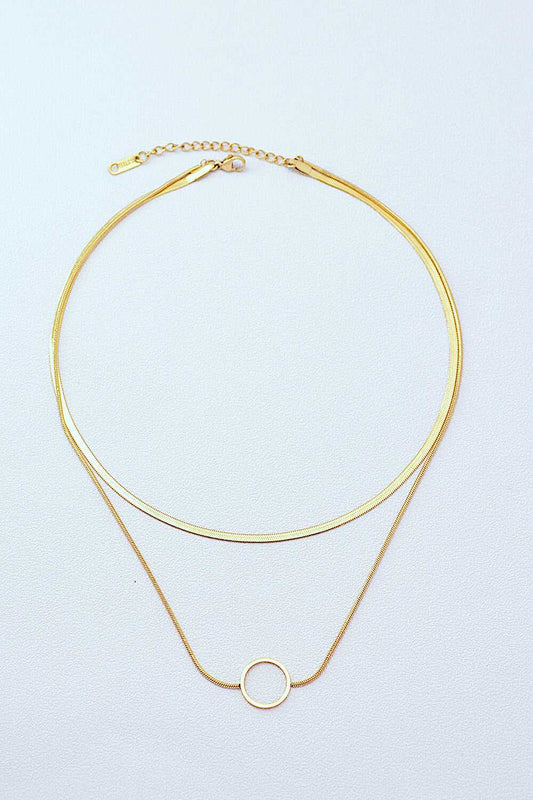 Around the Clock Circle Pendant Double Layered Necklace - TEXVIN